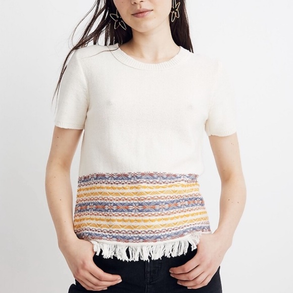 Madewell Tops - Madewell Fringed Jacquard Boho Short Sleeve Sweater Tee Size Small